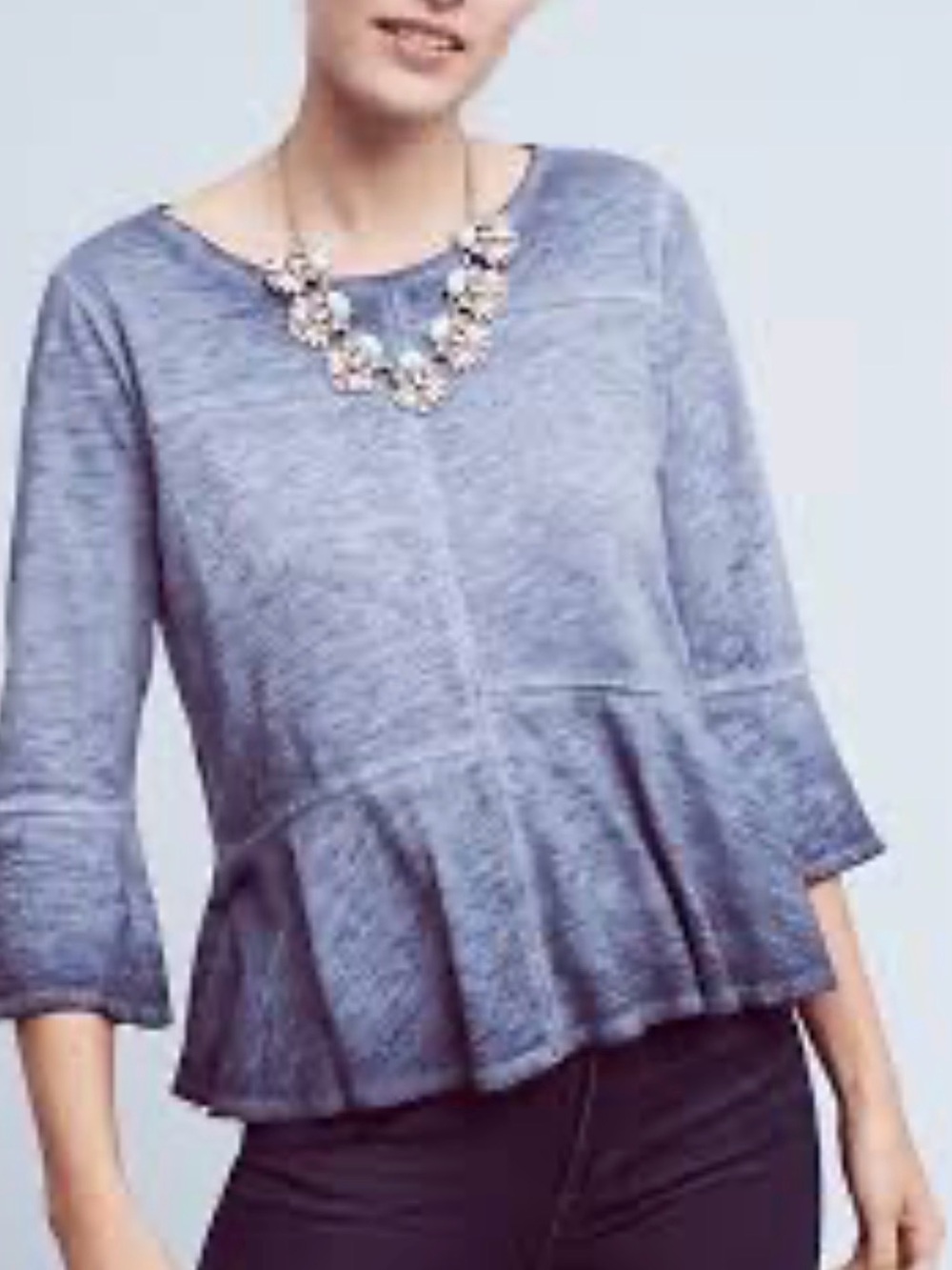 Anthropologie Akemi + Kin Peplum Tee Blue Size Small Petite Round crewneck